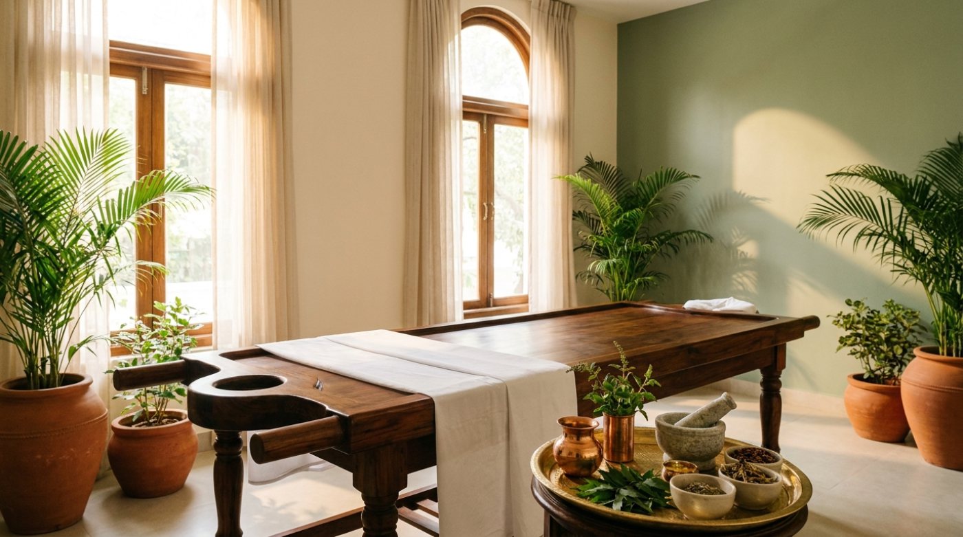 Ayurvedic panchakarma treatment room at Astang Ayurveda